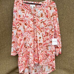 Coral Bay women's pink Floral patterned tunic shirt SZ 3XL